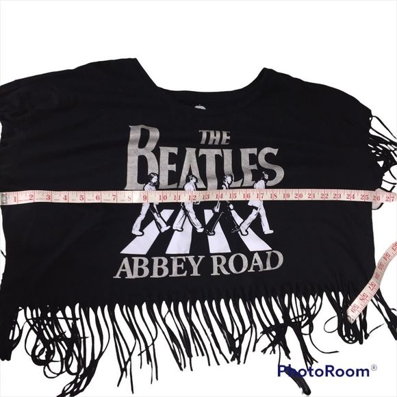 Beatles Abbey Road Cropped Fringed T-Shirt Sz XXL Oversized Black - Picture 6 of 7